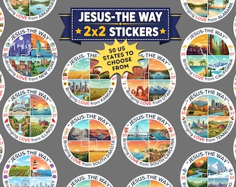 2027 JW Stickers Jesus- The way, Bringing Love from your State International Convention Stickers, 4 square state design