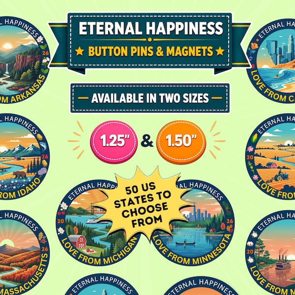 Love from your State 2026 Eternal Happiness International Convention Button Pins,Magnets