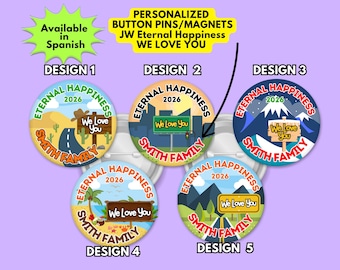 Personalized JW 2026 Convention Button Pins or Magnets - Eternal Happiness International Convention Gifts