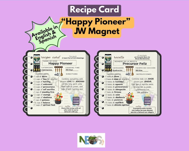 Recipe for Happy Pioneer Magnet – JW Gift Pioneer Gift, Regalos para los Precursor Iman, - JW Cookbook Magnet, JW Gifts