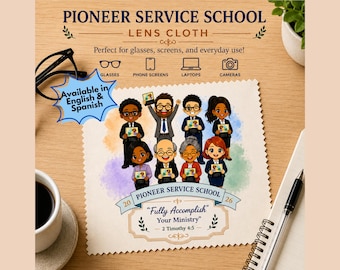 JW Pioneer Service School Lens Cloth | Escuela de Precursor 2026 | Microfiber Glasses Cleaning Cloth Gift |  English & Spanish Design