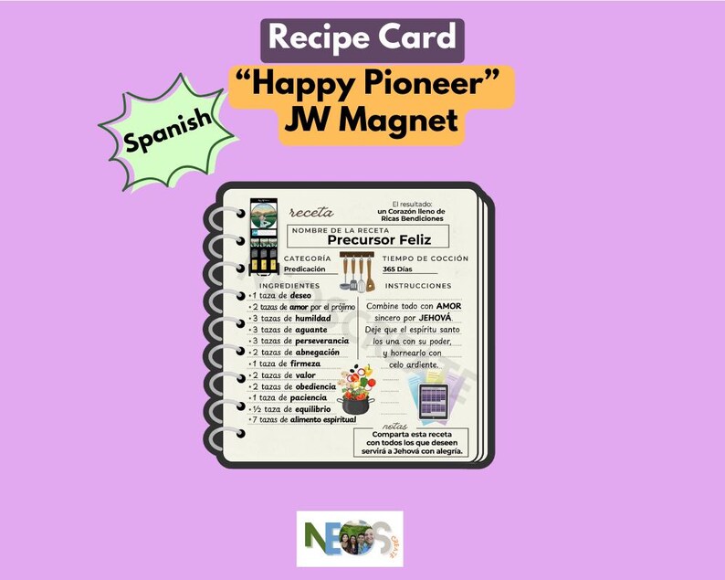 Recipe for Happy Pioneer Magnet – JW Gift Pioneer Gift, Regalos para los Precursor Iman, - JW Cookbook Magnet, JW Gifts