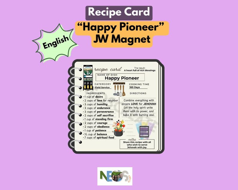 Recipe for Happy Pioneer Magnet – JW Gift Pioneer Gift, Regalos para los Precursor Iman, - JW Cookbook Magnet, JW Gifts