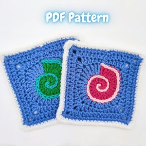 Seashell Granny Square, Crochet Blanket Motif, Summer Cushion Crochet Pattern, Crochet Beach Blanket Square Motif, Seaside Applique Download
