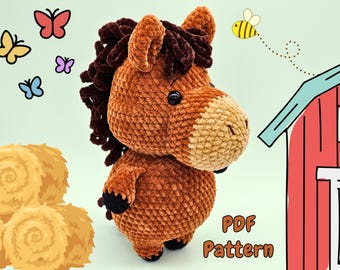 Patrón de caballo a crochet: Peluche amigurumi de animal de granja (Descarga en PDF)