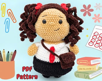Patrón de crochet para colegiala: Peluche amigurumi grueso (Descargar PDF)