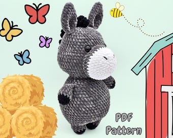 Patrón de burro a crochet: Peluche amigurumi de animal de granja (Descarga PDF)