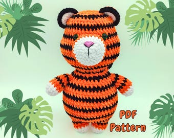 Patrón de tigre a crochet: Juguete amigurumi grueso para principiantes (Descarga en PDF)