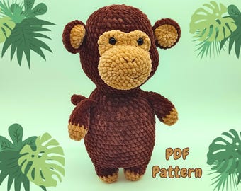 Patrón de crochet de mono: Peluche Amigurumi grueso para principiantes (Patrón PDF)