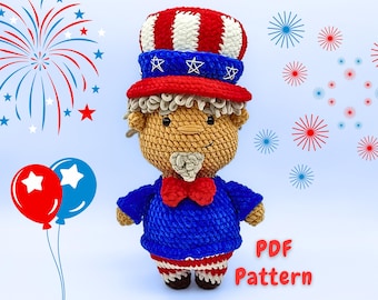 Patrón de crochet del Tío Sam: Peluche patriótico grueso (Descarga PDF)