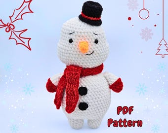 Patrón de muñeco de nieve a crochet: Peluche amigurumi navideño grueso (Descarga PDF)