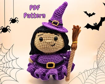 Patrón de ganchillo de bruja: Peluche amigurumi grueso para principiantes (Descarga en PDF)