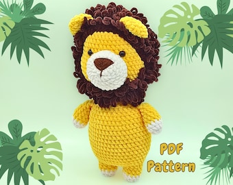 Patrón de León a Crochet – Peluche Amigurumi Safari, Animalito Grueso de Peluche, Descarga Interactiva en PDF