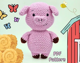 Patrón de cerdo a crochet: Peluche amigurumi de animal de granja (Descarga en PDF)