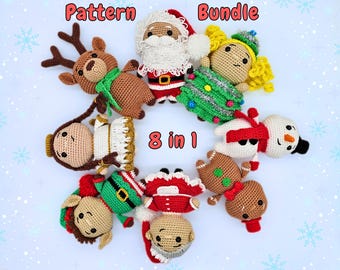 Paquete de patrones navideños de crochet: Conjunto completo de 8 amigurumis festivos de costura baja (descarga en PDF)