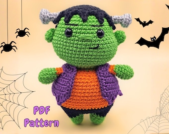 Patrón de crochet del monstruo de Frankenstein: Peluche amigurumi de Halloween (Descarga PDF)