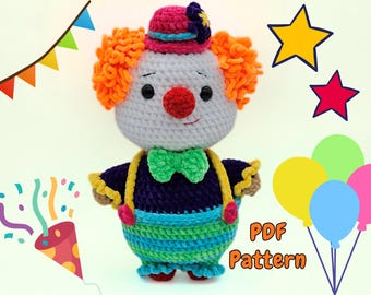 Patrón de crochet de payaso: Peluche amigurumi grueso (Descargar PDF)