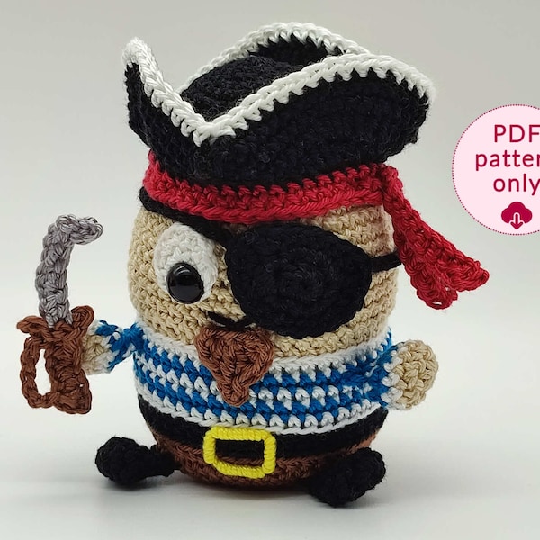 Amigurumi Pirate, Crochet Pattern Download, Fun Childs Toy, Sword, Hat, Unique Boy & Girl Gift, Detailed Photo Instructions, Creative Hobby