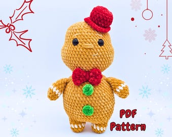 Patrón de crochet para hombrecito de jengibre: Peluche amigurumi navideño (Descarga PDF)