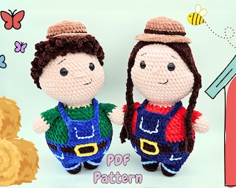 Patrón de ganchillo para granjeros: Muñecos de peluche amigurumi gruesos para niña y niño (descarga en PDF)
