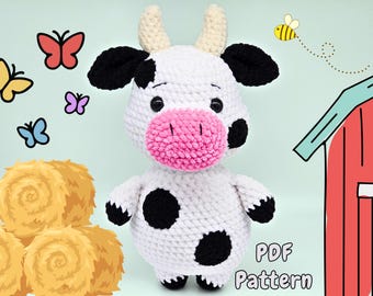 Patrón de crochet de vaca: Peluche amigurumi de animal de granja (Descarga PDF)