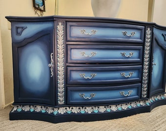 princess polly baby blue dress Victorian Blue Hand Painted Dresser: Silver Gilded Chalk Paint, Media  Console