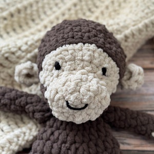 Monkey Snuggler Lovey Monkey Stuffie Plushie Cute  Blanket Yarn Boho Monkey Cuddly Toy Jungle Baby Gift Baby Shower
