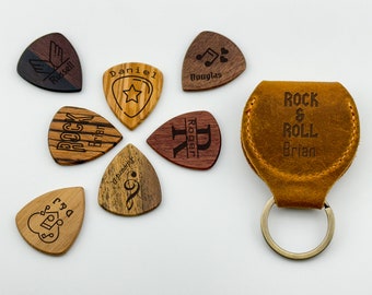 Personalized Wooden Guitar Picks, Custom Engraved Guitar Pick, Guitar Pick Case, Gift for Musician, Wooden Guitar Gift, Gift for Guitarist