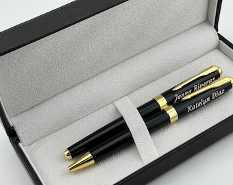 Personalized Chrome Black Pen Set, Custom Signature Pen, Wedding Favors, Officiant Gift, Groomsmen Gift, Bridesmaid Gift, Maid of Honor Gift