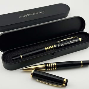 Personalized Black Roller Pen in Custom Box, Veterans Day Gift, Custom Veteran Appreciation Gift, Veteran Memorial Gift, Army Veteran Gift