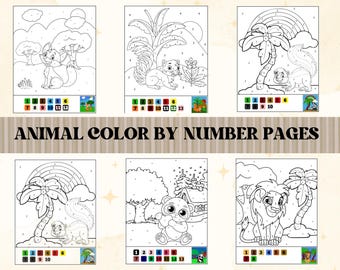 Cute Animal Color By Number Pages, Kids Coloring (Digital Download)