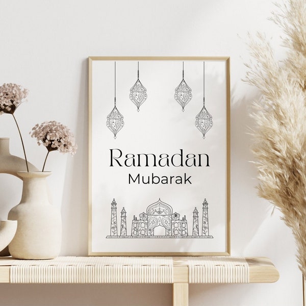 Ramadan Mubarak Wand Kunst digitaler Download, islamisches druckbares Poster, minimalistische Ramadan Dekorationen, modernes muslimisches Wohndekor Ramadan Druck