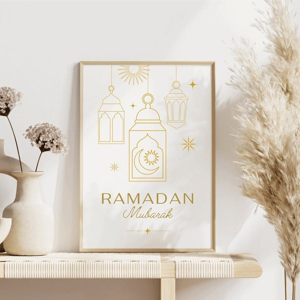 Ramadan Mubarak Wall Art Digital Download, Islamic Printable Poster, Minimalist Ramadan Decorations, Modern Muslim Home Decor Ramadane Print