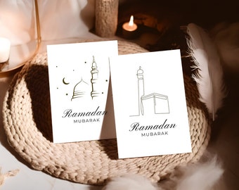 Set of 2 Ramadan Printable Cards, Ramadan Gifts, Islamic Greeting Cards for Ramadan Mubarak, Modern Islamic Digital Download