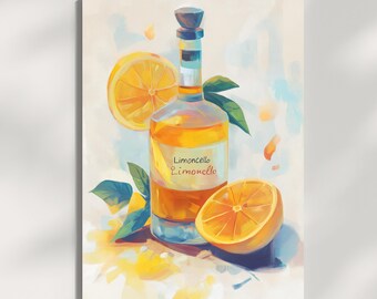 Impression d'art limoncello, art mural citron italien, déco côte amalfitaine, poster cuisine bar