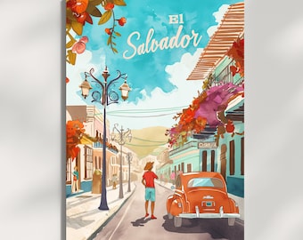 El Salvador Travel Poster, San Salvador Wall Art, Tropical Coastal Print, Latin America Decor, Colorful City Artwork, Digital Download