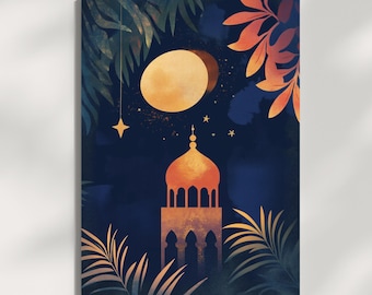 Ramadan Crescent Moon Wall Art, Islamic Digital Print, Eid Mubarak Decor, Minimal Muslim Home Art
