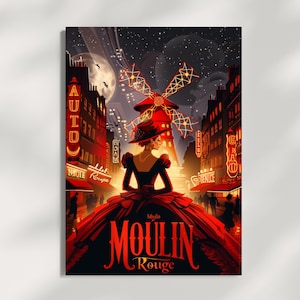 Póster vintage del Moulin Rouge: Arte de cabaret parisino (imprimible, tamaño A4)