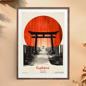 Fushimi Inari Art Poster - Japanese Shrine Wall Art - Torii Gate Print - Digital Download