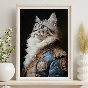 Victorian Cat Portrait Poster, Aristocratic Feline Art, Elegant Vintage Cat Print, Regal Pet Wall Decor, Whimsical Animal Painting
