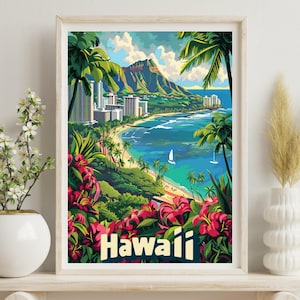 Hawaii Wand Kunst Druck, druckbare Zeichnung, Illustration Stadt, Stadt Kunst Poster, Hawaii Reise Wand-Dekor-Kunst