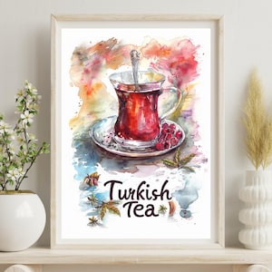Turkish Traditional Tea Art Poster, Turkey Traveller, Turkish Food Print, Tea, Printable Wall Art -