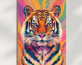 Kleurrijke tijgerkunstprint – poster Maximalist Jungle Animal (digitale download)