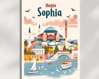 Póster de Santa Sofía, arte mural digital de Estambul, impresión de monumentos turcos, arte arquitectónico bizantino