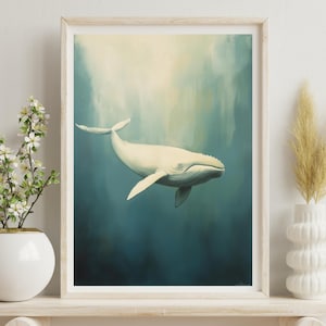 Póster de ballena vintage, arte oceánico antiguo, decoración de pared náutica, impresión de biología marina, ilustración de vida marina, arte retro de ballena