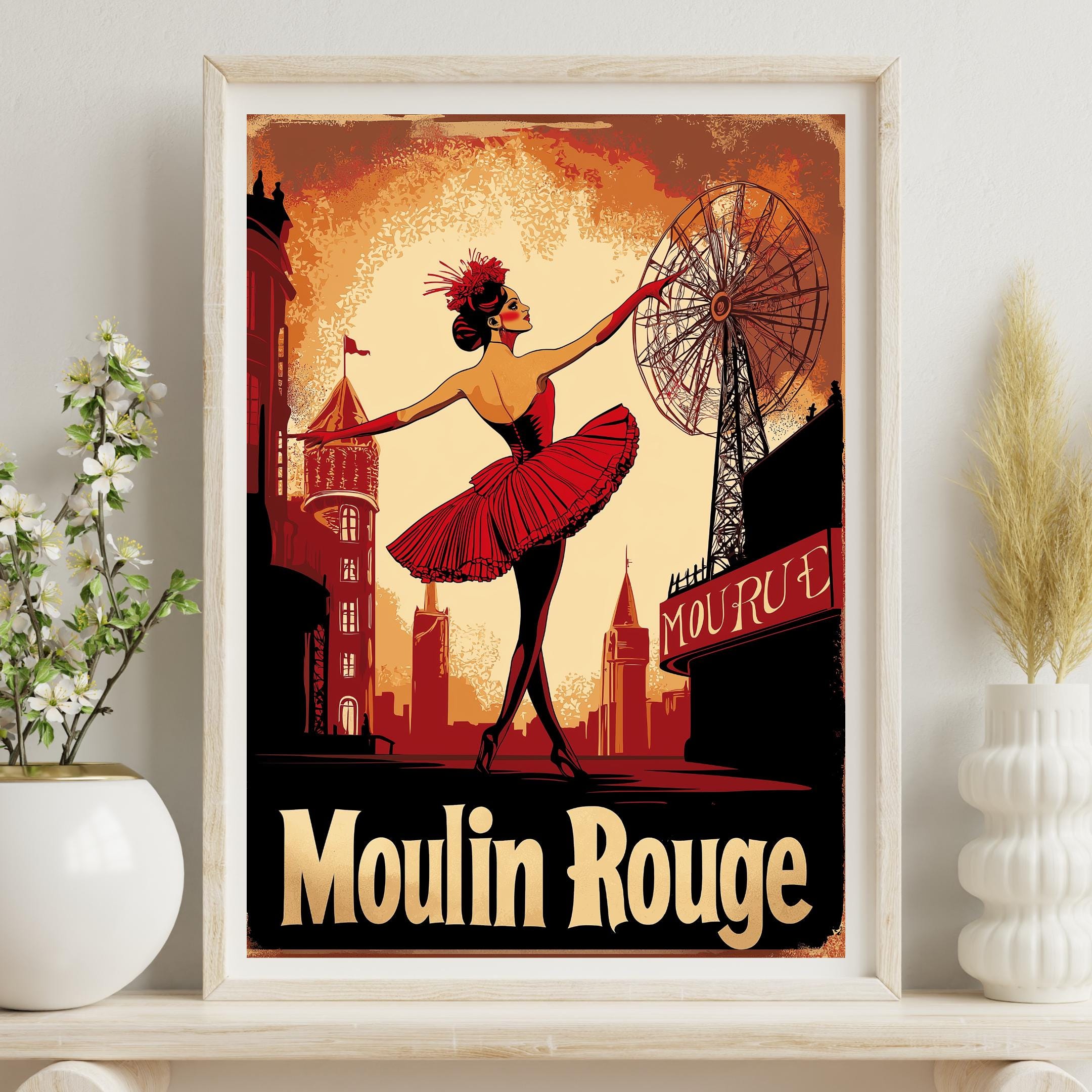 Vintage Moulin Rouge Poster: Parisian Cabaret Art (Printable A4)