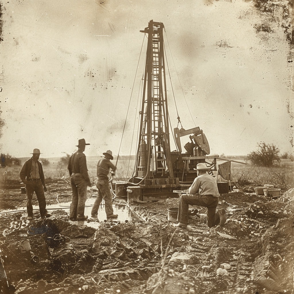 Retro Oil Rigs Vintage Oil Rig Art Print – Antique Oilfield Workers Scene (commercial ...