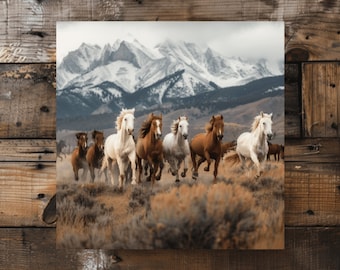 Wild Horses Running, Scenic Mountain View (PNG Digital Download)