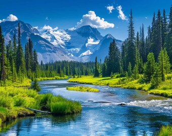 Majestic Stream in the Foothills of the Rockies - PNG Digital Download for Commercial Use