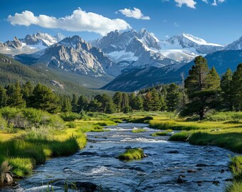 Valley Stream with grass fields - 4:9 Ratio Digital Download for Commercial Use